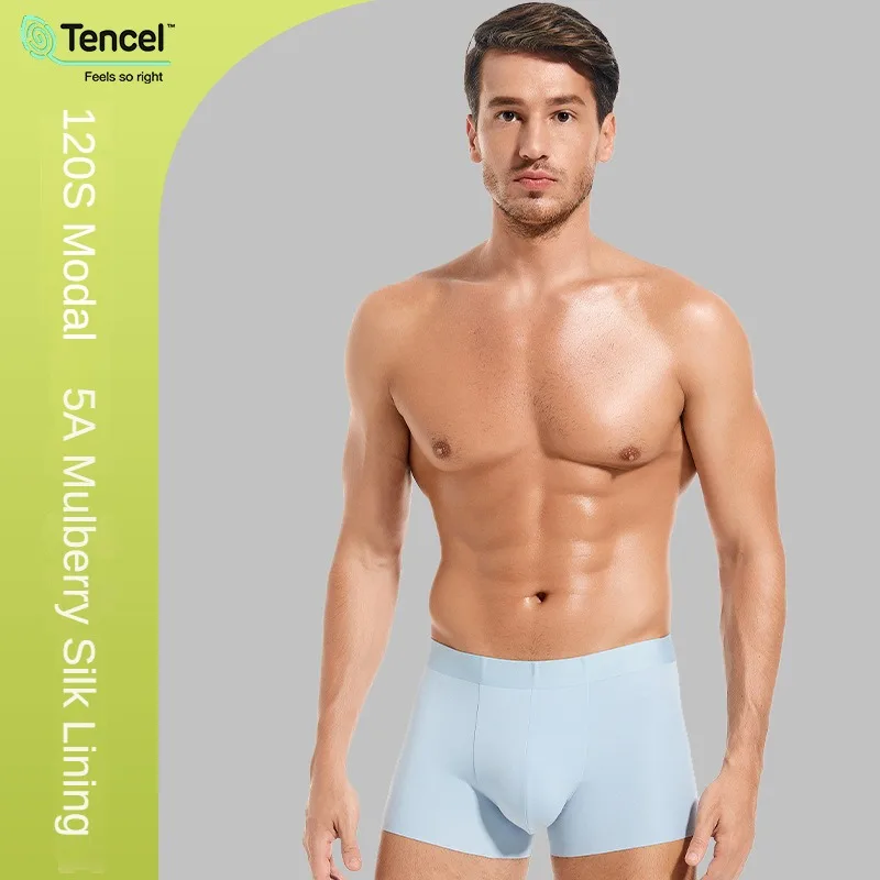 

2Pack Mens Underwear Seamless 120s TENCEL™Modal Trunks 5A Antibacterial Mulberry Silk Lining Double Sided Tailoring Men Boxers