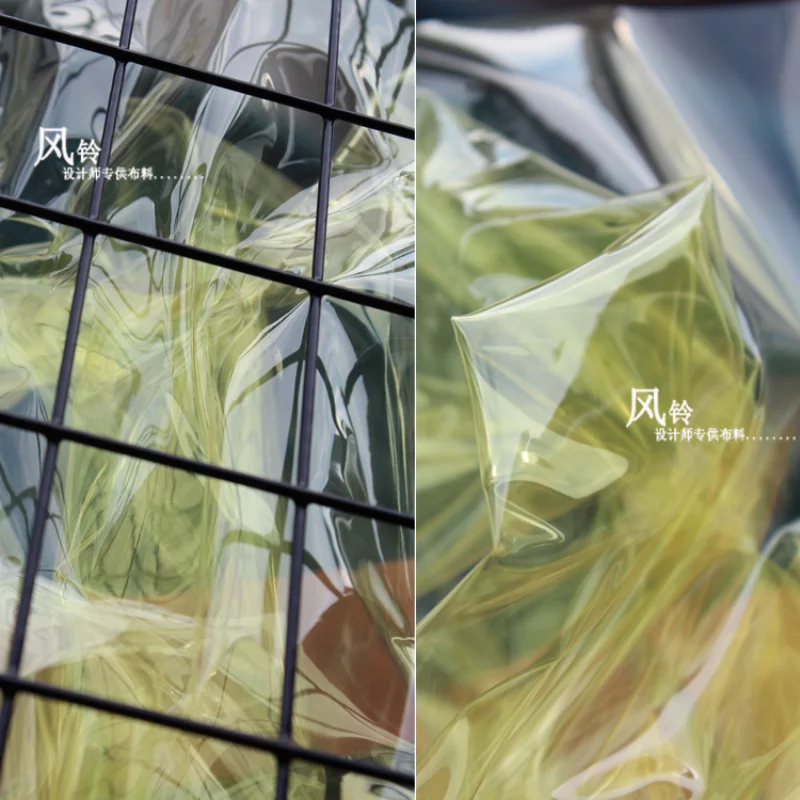 

0.2mm PVC Fabric Light Yellow Liquid Plastic TPU Film DIY Background Decor Waterproof Raincoat Bags Coat Clothes Designer Fabric