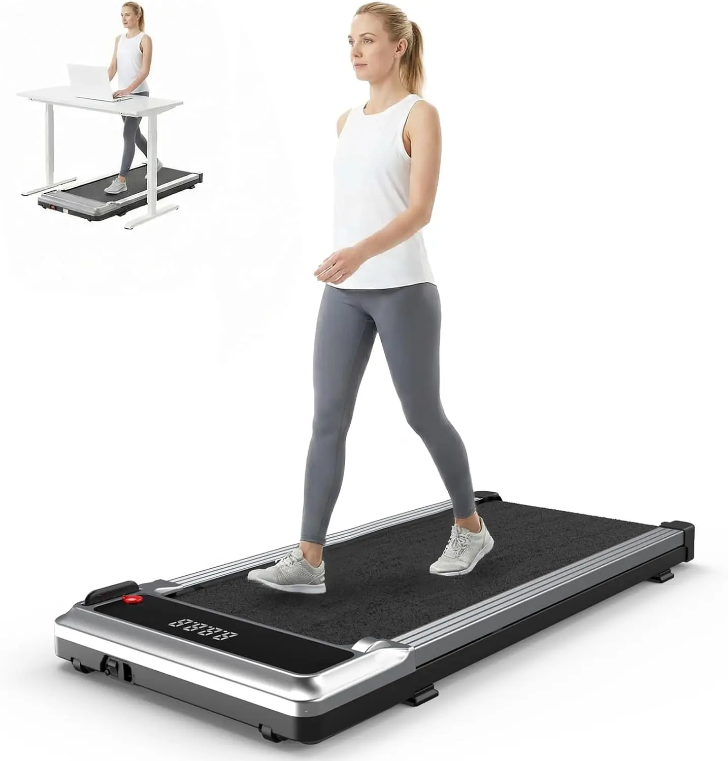 Walking Pad Treadmill for Under Desk Home Office Workouts - Compact Portable Treadmill with LED Display and Remote Control, Low Noise, Ideal for Small Spaces
