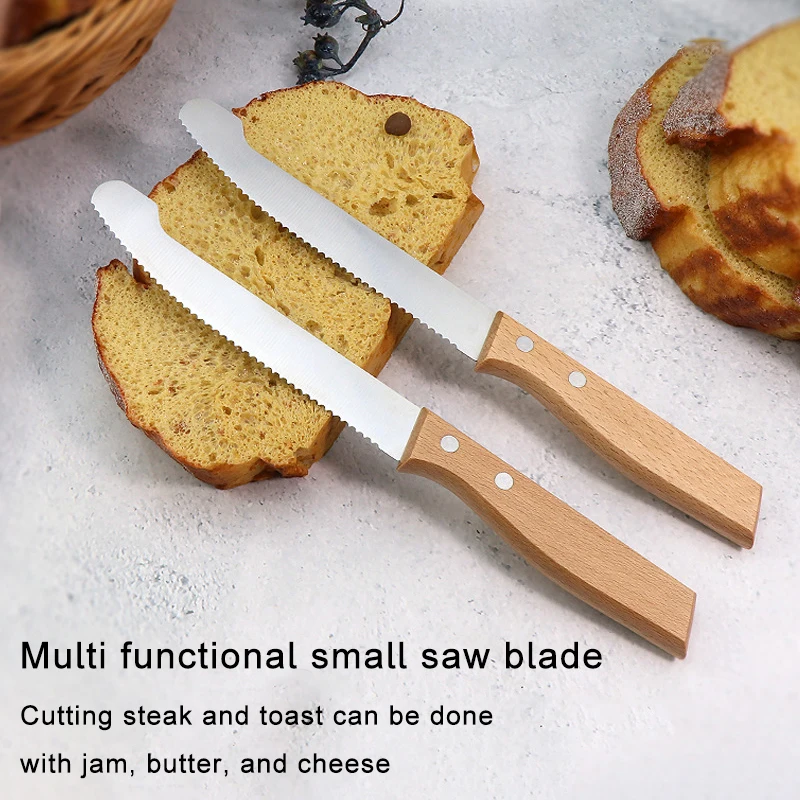 Stainless Steel Bread Knife Serrated Knife Wooden Handle Fruit Knife Bread Slicer Cake Knife Slicing Cookie Cutter