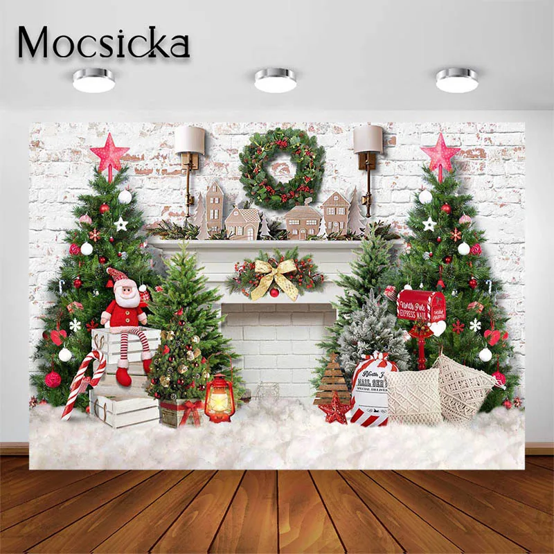 

Mocsicka Christmas Tree Backdrop for Portrait Photography Background Winter Santa Toys Wall Kids Photoshoot Photo Studio Props