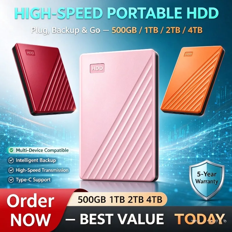 New 2.5 Inch External Hard Drive,Multi‑Device Compatible Portable HDD Fast Data Transfer Durable Storage Disk for Data Backup