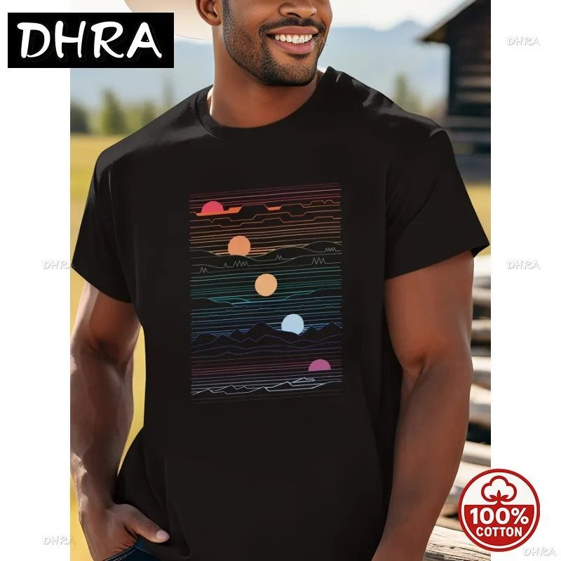 تي شيرت رجالي منقوش بنمط رياضي كاجوال مسامي، طباعة تجريدية، مناسب للارتداء الكاجوال