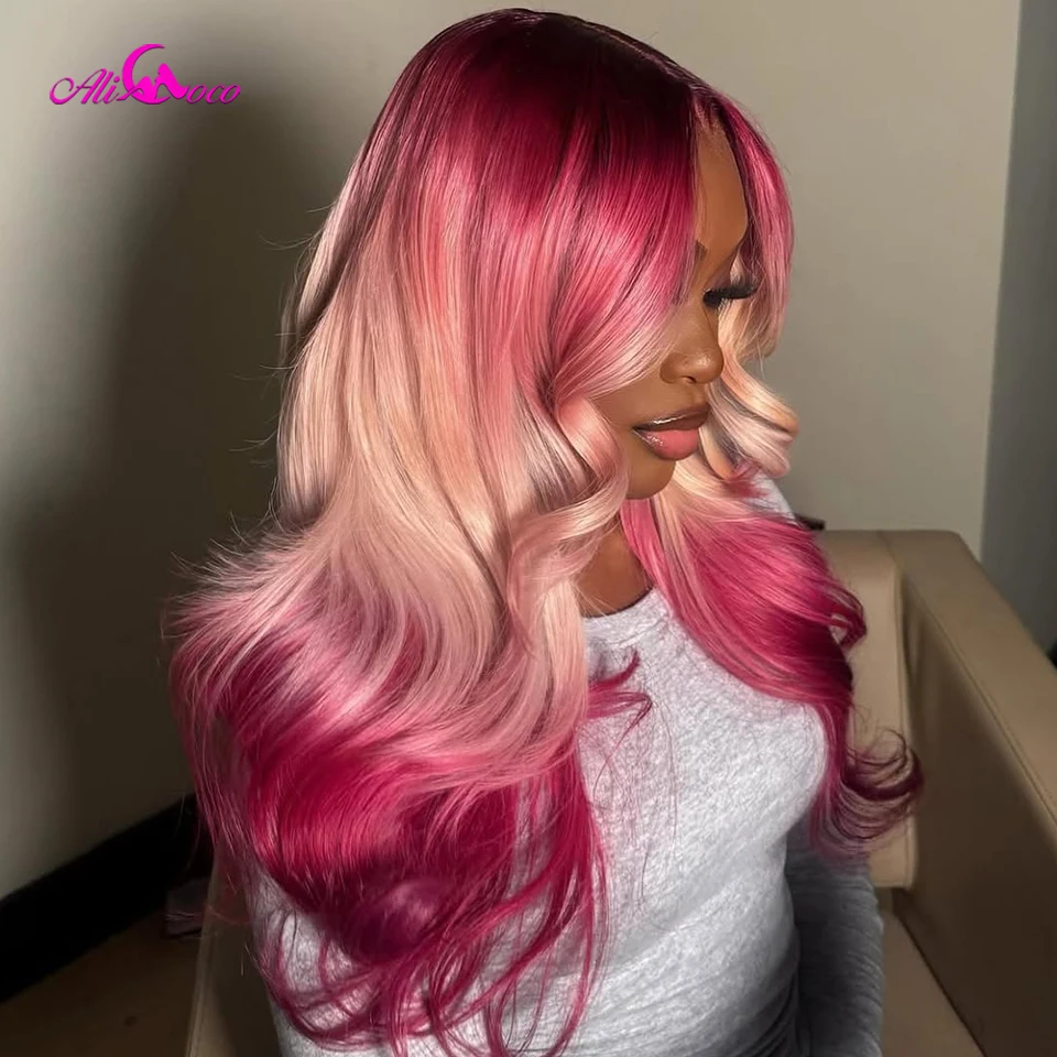 

Ombre Pink Pre Plucked 180 Density 13X6 Body Wave 613 Colored Wigs Transparent Lace Frontal Wig Human Hair for Women