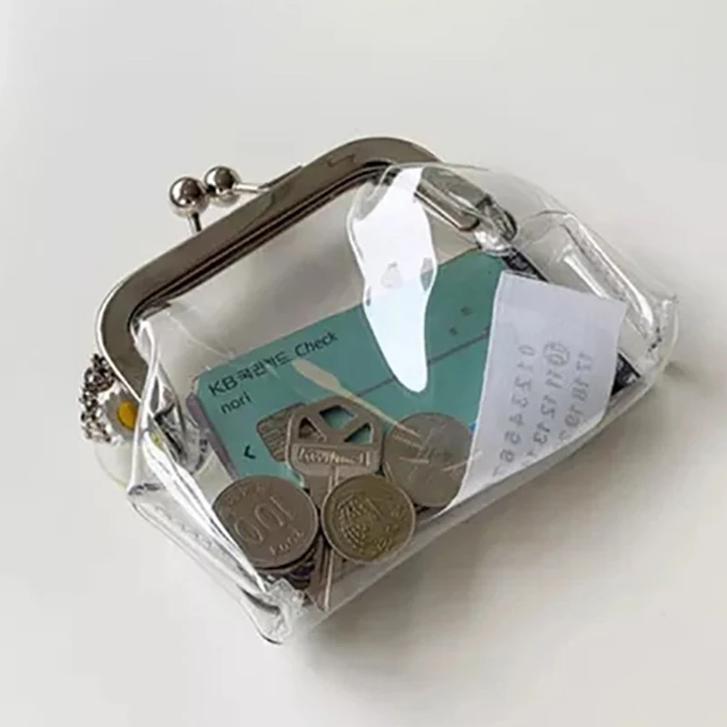 Mini bolsas para dinero, tarjeta de autobús, Clip de boca de hierro, tarjetero de identificación de crédito, soporte pequeño, monedero transparente, monedero de cambio