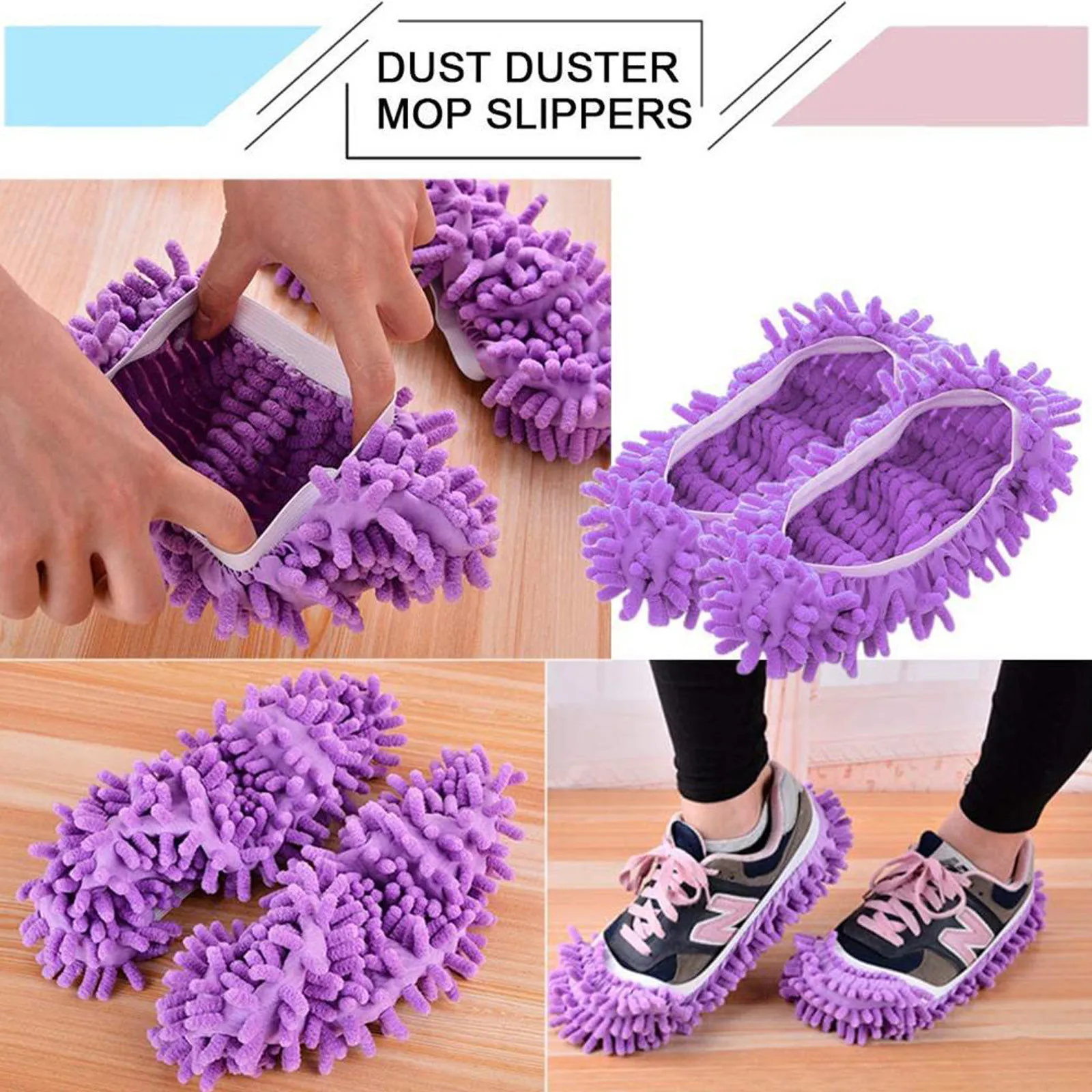 1/2/4PC Multifunction Floor Dust Cleaning Slippers Shoes Lazy Mopping Shoes Home Floor Cleaning Micro Fiber Cleaning Shoes