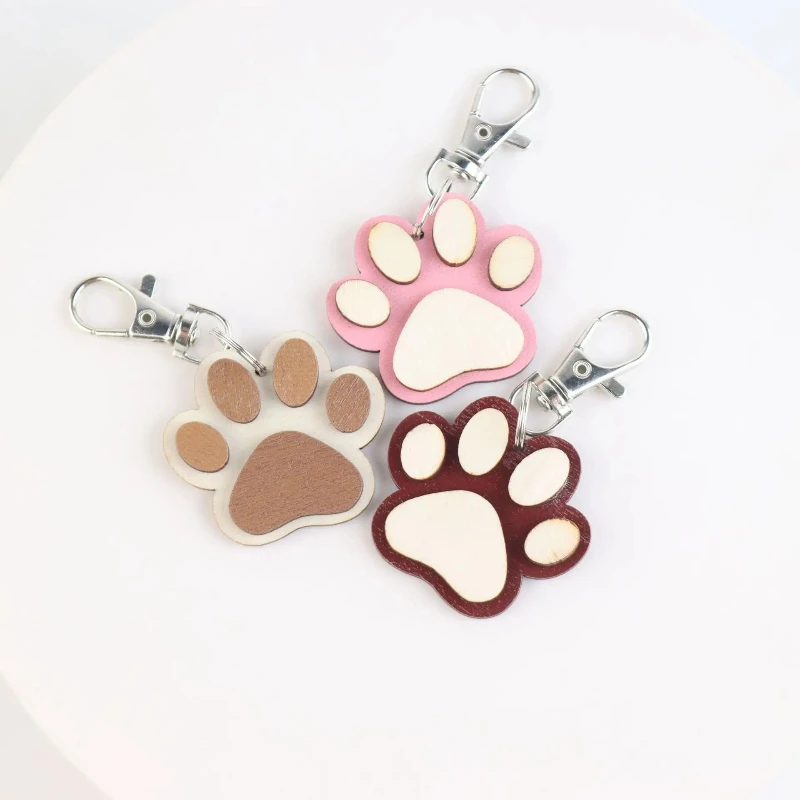 50/100 PCS Personalized customization lovely dog paw keychain wood hanging hook pandent plate for pet badges car key card gifts - view 4