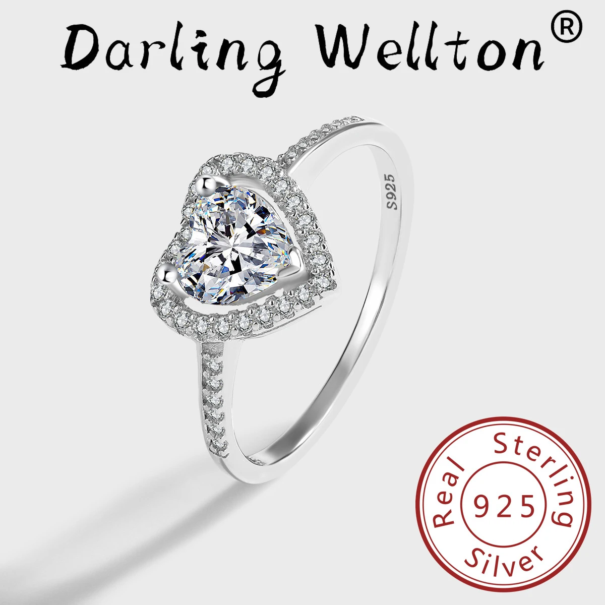 

Classic Openwork Four-Pronged Hheart-Filled Diamond Couple Ring For Women Original Sterling Silver Engagement Bridal Gift Jewelr