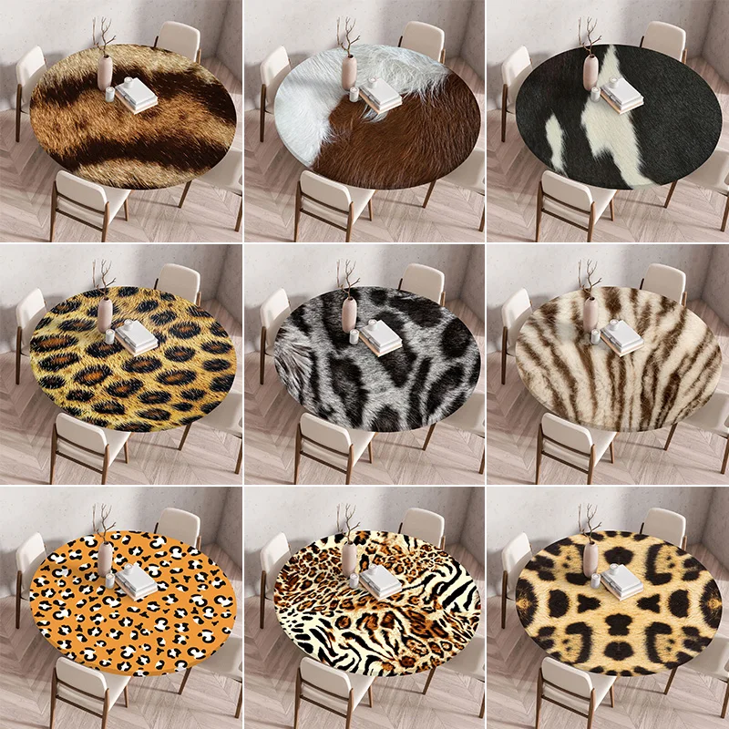 60-120cm Leopard Print Table Cover Animal Fur Texture Home Decor Dining Table Protector Oil Proof Waterproof Table Cloth