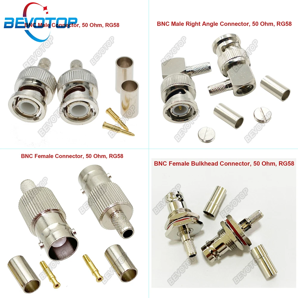 10pcs/lot 4 Types BNC Male Plus/Female Jack Window Q9 Crimp RG58 LMR195 RG223 RG142 RG400 Cable 50-3 RF Connector 50 Ohm