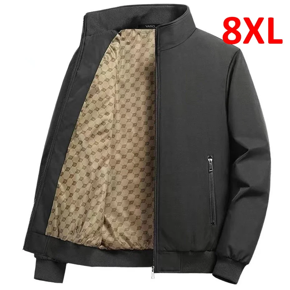 2025 Spring Jacket Men 8XL 7XL 6XL Plus Size Coat s Solid Color Fashion Casual Khaki Black Big