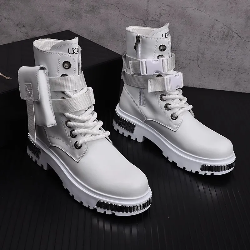 

British locomotive boots - unique mid-calf leather boots with thick soles, trendy brand, workwear style, outdoor short boots A2