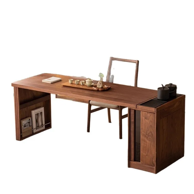 

tea table, new Chinese style living room balcony, home use all-solid wood large board tea table, desk in one purpose