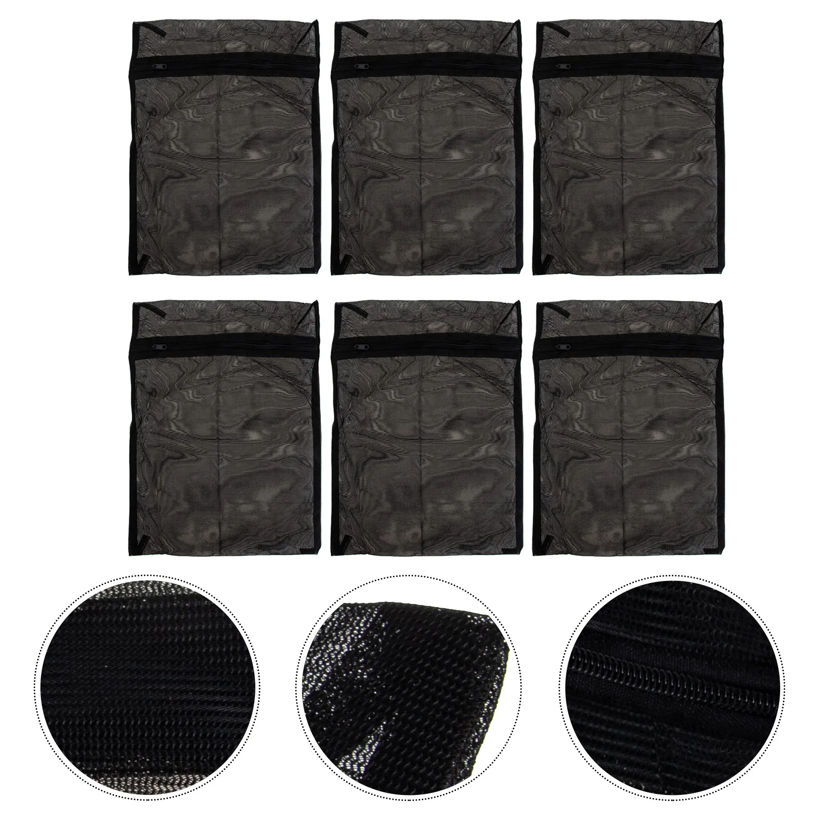 

6pcs Black Laundry Bags Mesh Washing Bags for Clothes Socks Gloves Bras Polyester Material Heavy Duty Hamper Pouch