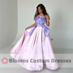 Elegant A-Line Prom Dresses Women's Strapless Purple Bow Party Evening Dresses Simple Floor Length  Special OccasionCustomizd