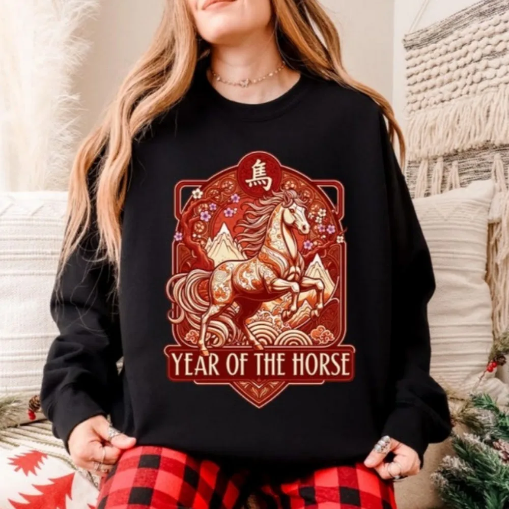 

Chinese New Year 2026 Hoodie Year of The Horse Women Men Sweatshirt Lunar New Year Matching Pullover Zodiac Hoody Women Clothing