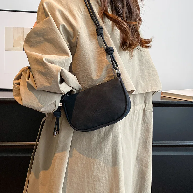 Retro Suede Shoulder Bags for Women Simple Solid Color Ladies Adjustable Crossbody Bag Lightweight Portable Female Phone Clutch