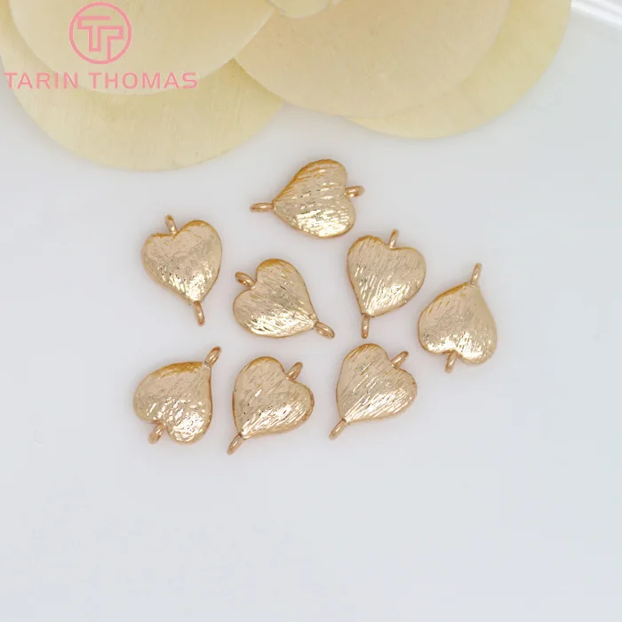 (2777)6PCS 7.5x11MM 24K Champagne Gold Color Brass 2 holes Heart Charms Connect Charms High Quality Diy Jewelry Accessories