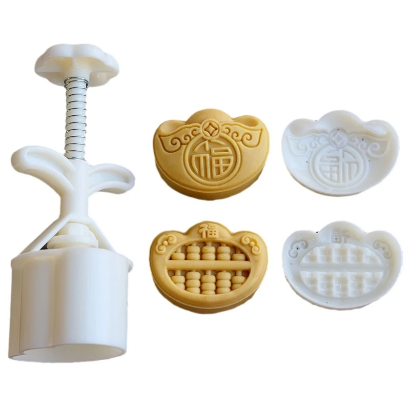 Cookie Stamps Gold Ingot Shape Mooncake Mold Hand-Pressure Mooncake Makers DIY Pastry Baking Tool for MidAutumn Festival M68E