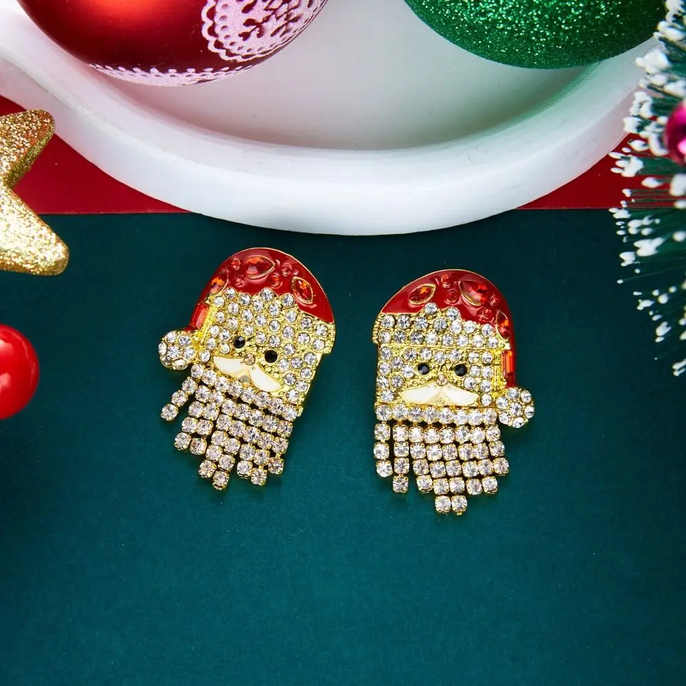 Pearl Adorned Christmas Earrings Rhinestone Decorated Different Styles Enamel Drop Earrings Creative Design