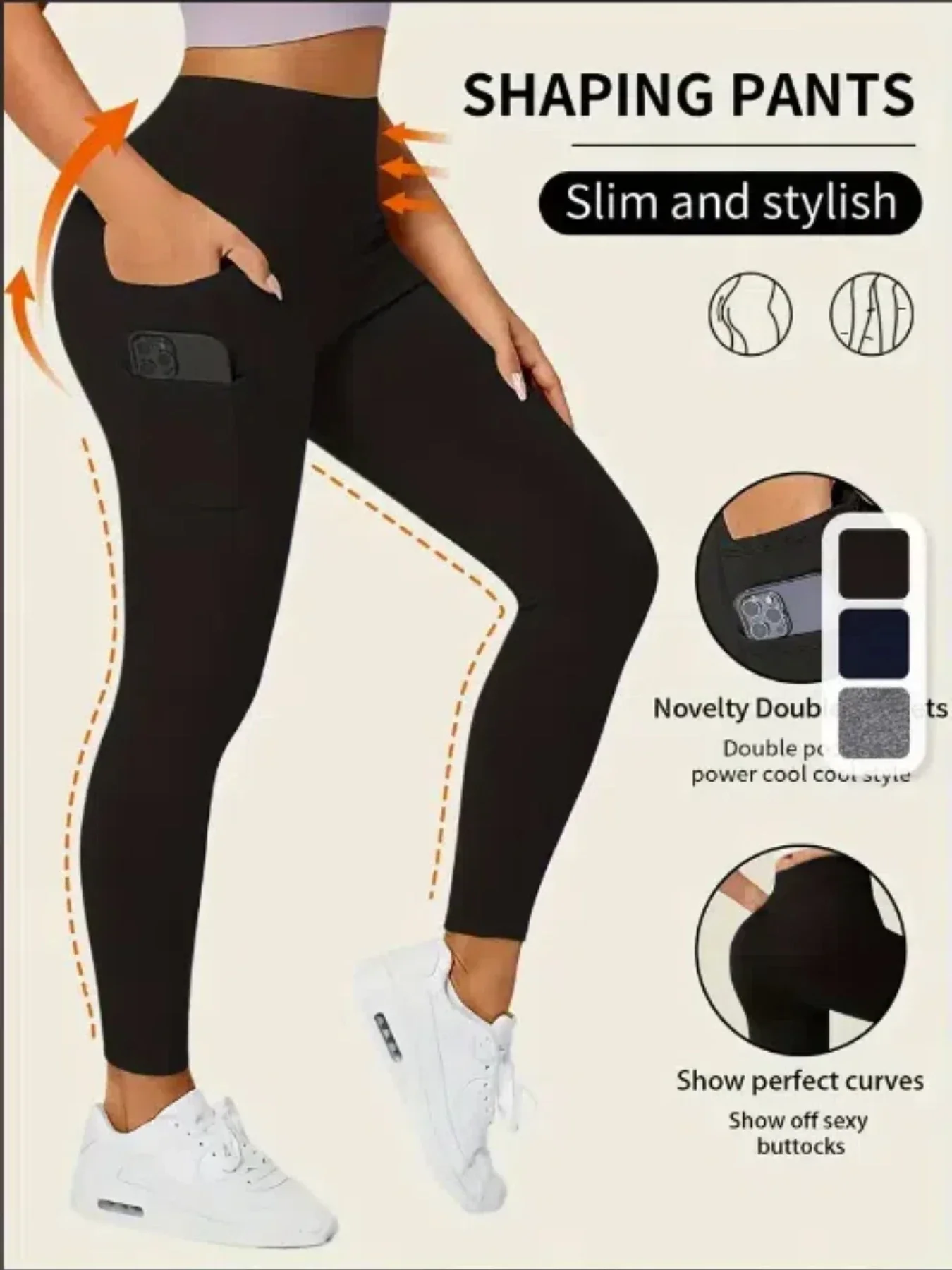 

Double-layer Side Pockets Yoga Leggings Casual Sports Comfortable Breathable High Waist Tummy Control Fitness Sportswear Pants