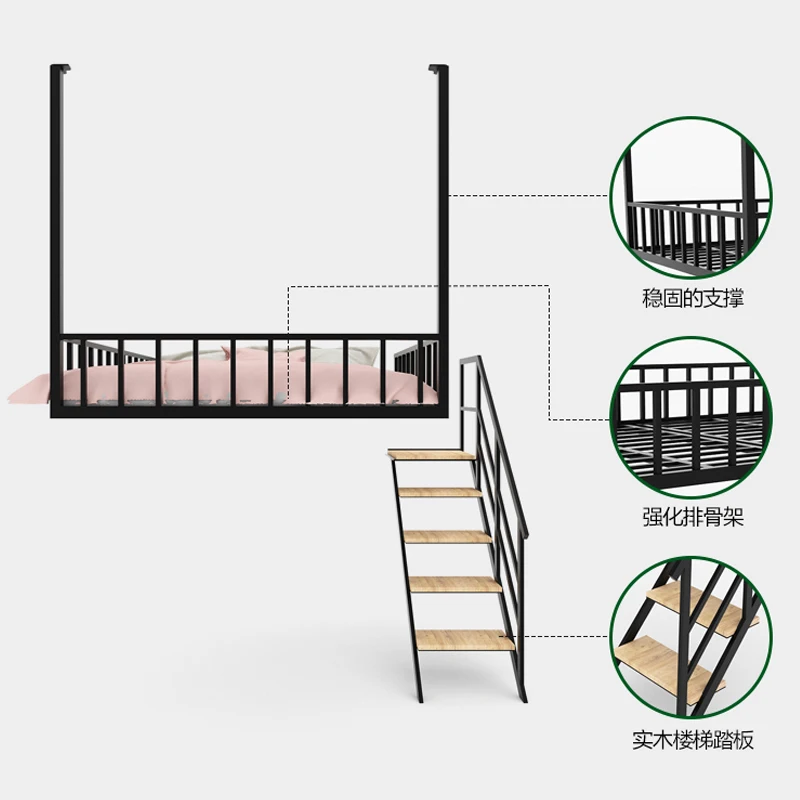 European suspended bed, elevated bed, adult provincial space bed, small unit loft, pavilion, iron art attic suspension