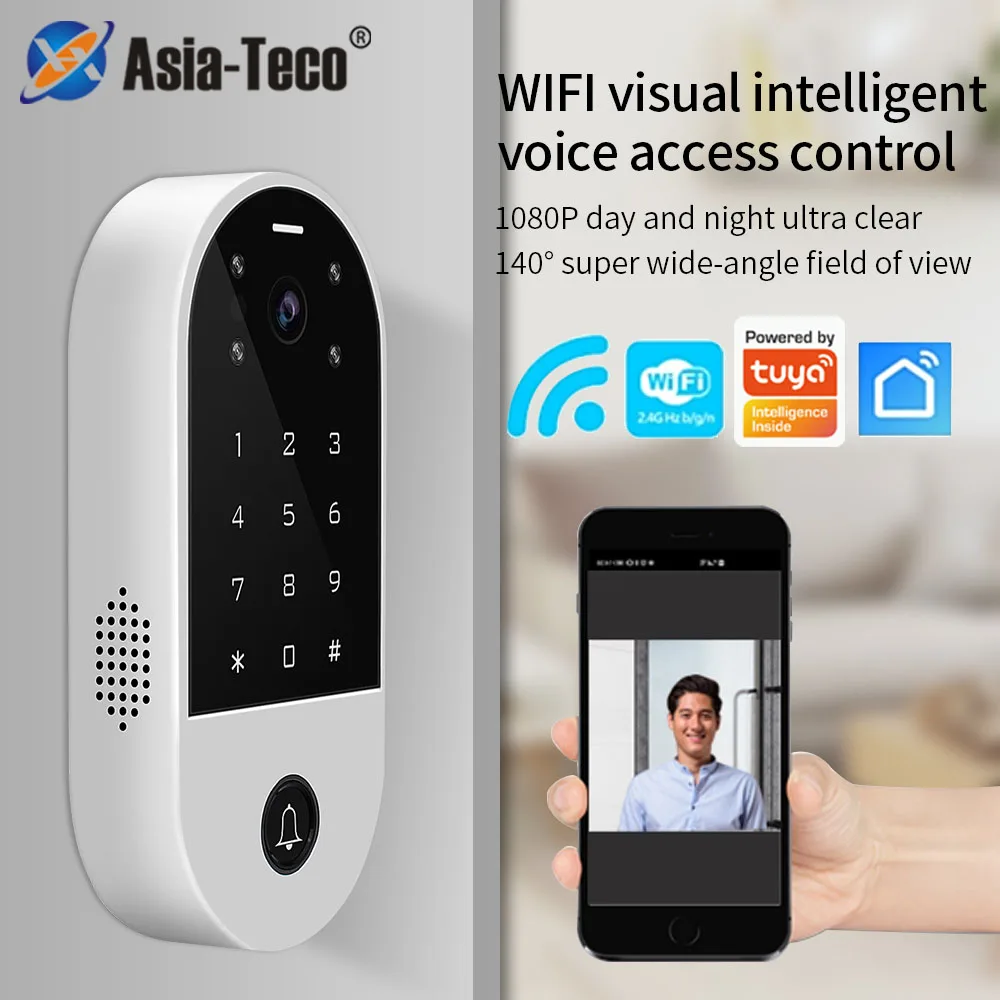 WiFi video intercom access system: RFID keyboard+IP camera with covered outdoor electric door control support tuya app