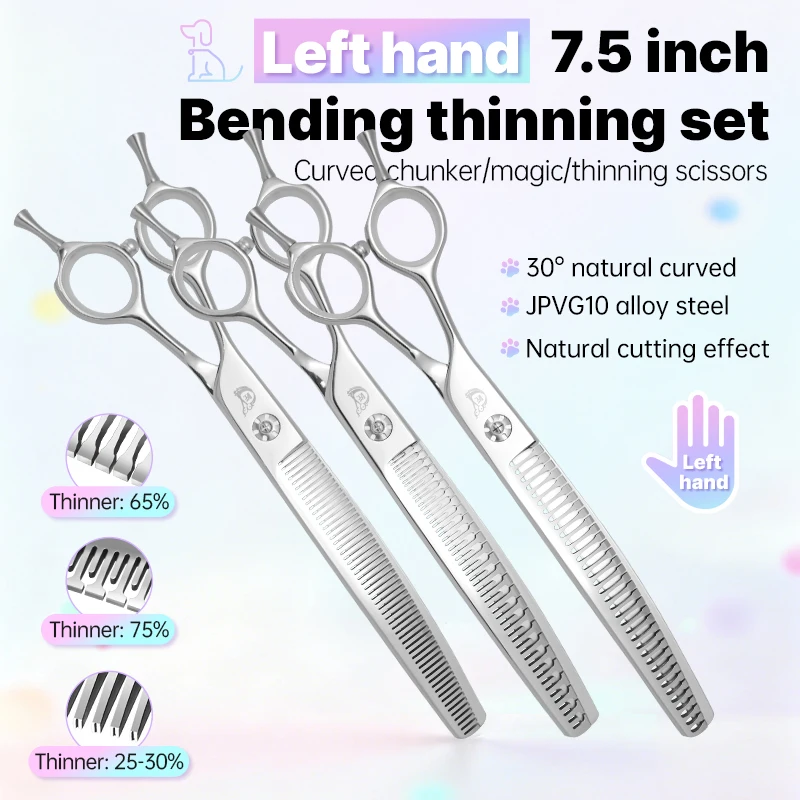 Crane 7. 5Inch High-end Left Hand Pet Dog Grooming Scissors Dog Scissors Curved Chunker&Thinning&Magic Scissors Shears For Pet