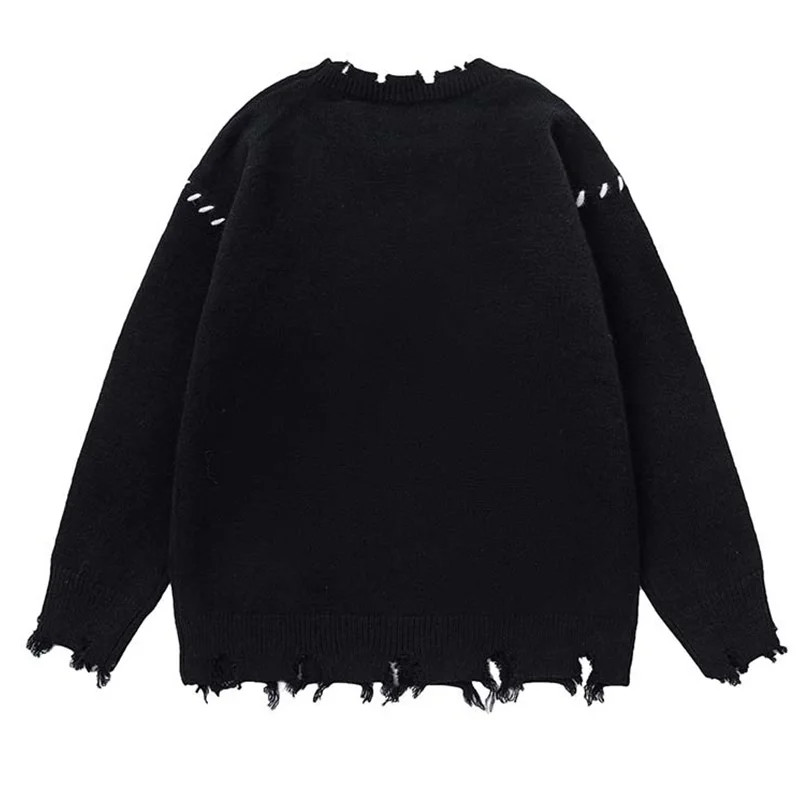 Hip Hop Streetwear Distressed Knitted Sweater Oversized Harakuju Pullover Tops For Male Loose Fit