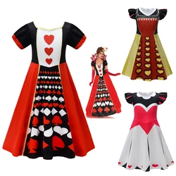 Movie Red Queen Cosplay Costume Kids Red Heart Girls Dress Fantasy Halloween Carnival Party Dress Wonderland Performance Clothes