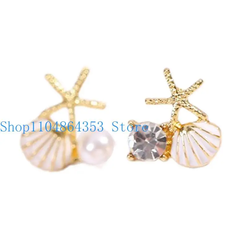 652F Elegant Pearls Earrings With Crystal Zircons Marine Inspired Jewelry