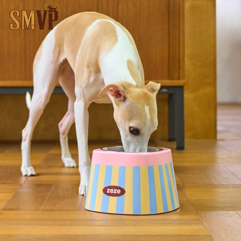 

Contrasting Design Stripes and Plaid Pattern Stainless Steel Neck Prevent Spilling Pet Rice Bowl Water Bowl Pet Products