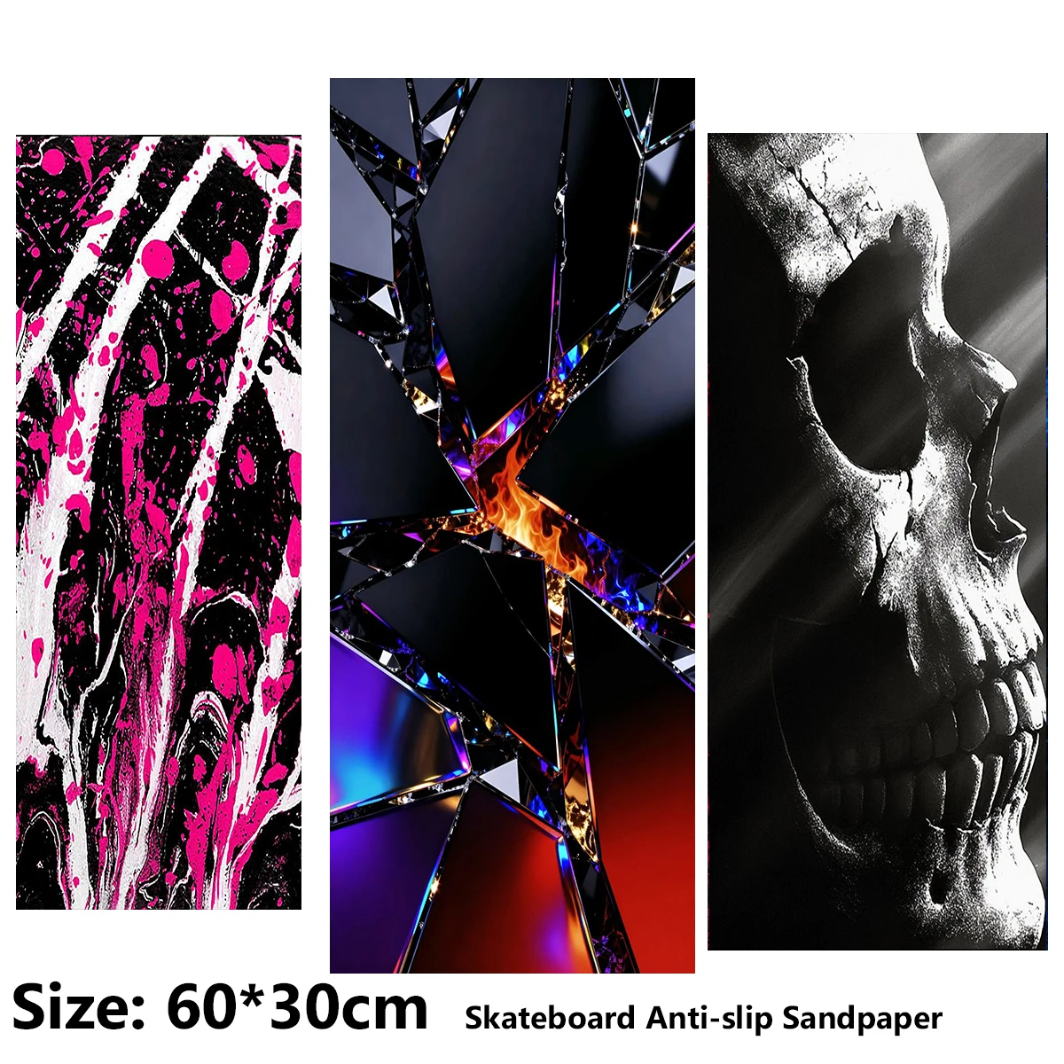 ElecStric Scooter Anti-slip Sticker Sandpaper Skateboard Grip Tape Sheet 60*30cm Crushed Ice Abstract Skull Graffiti Pattern