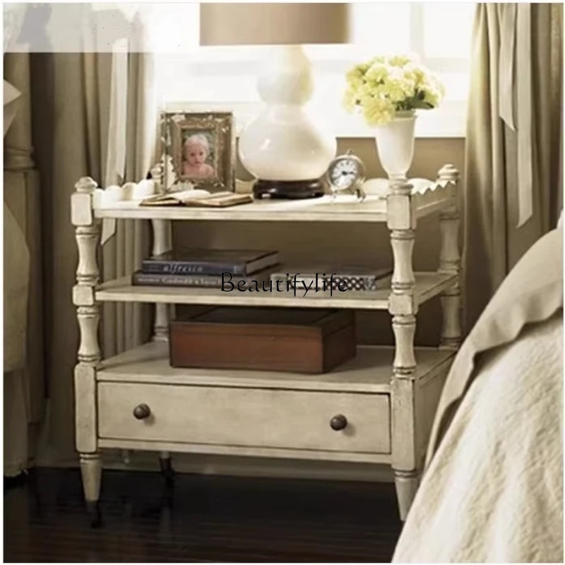 

American country solid wood French retro old bedside, locker corner