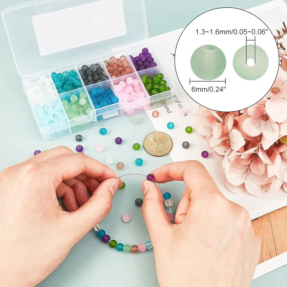 500 قطعة 6 مللي متر متجمد الزجاج حبة 10 اللون شفاف متجمد الخرز ماتي فضفاض خزر عازل ل قلادة سوار القرط