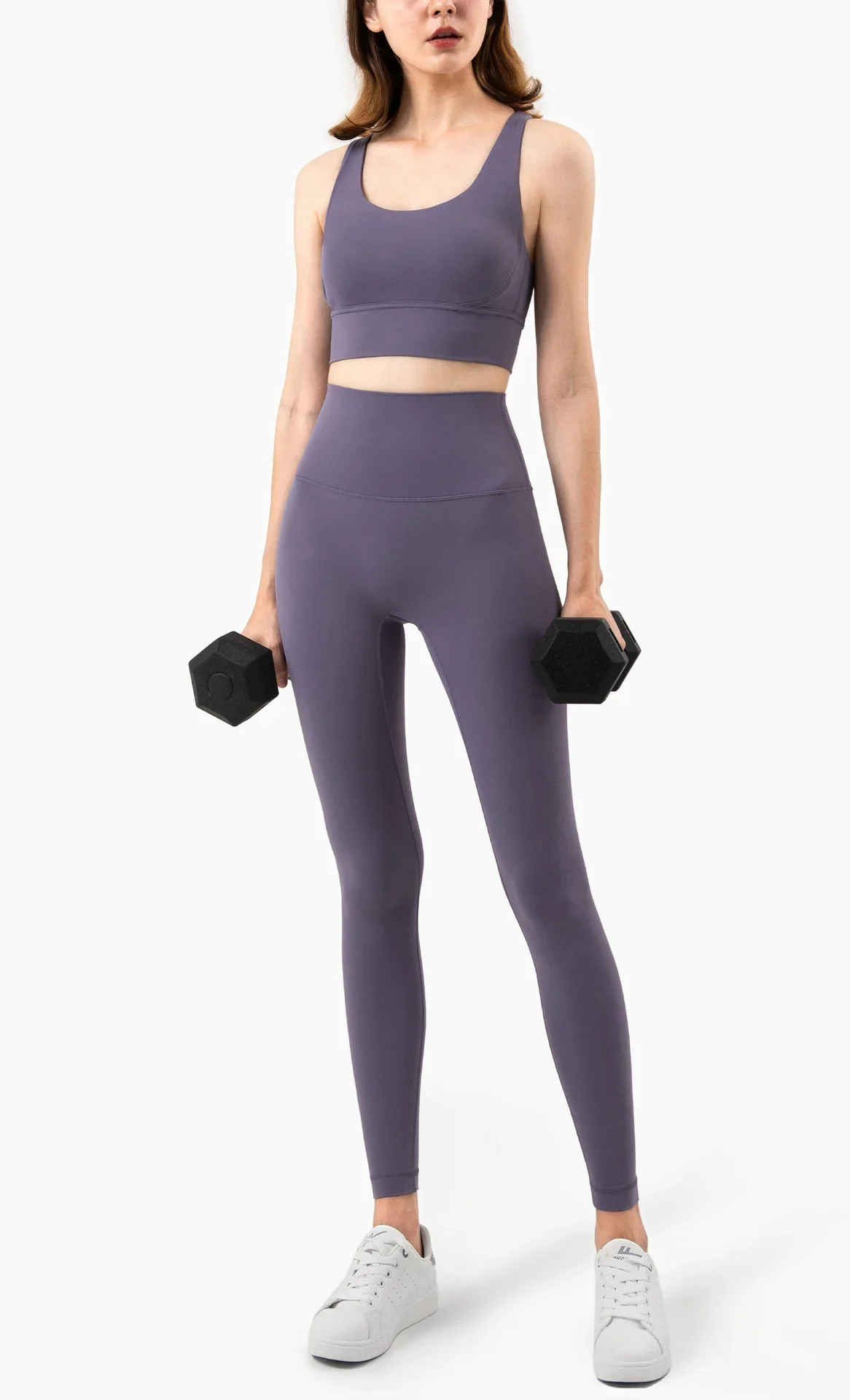 Damen Zweiteiliger Yoga-Anzug in Unifarbe, Hochintensiver Rückenfreier Yoga-BH, Hochgeschnittene Hüftlift-Leggings, Lauf- und Trainingsset – Detail 26