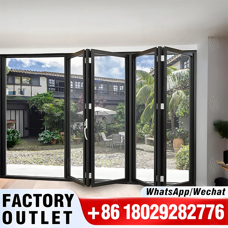 Factory Wholesale Residential Interior Panoramic Black Folding Door Bifold Glass Doors