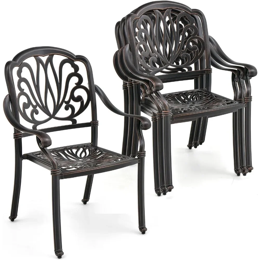 

Set of 4 Cast Aluminum Patio Dining Chairs, Stackable Outdoor Dining Chairs with Armrests, Outdoor Bistro Chairs for Balcony