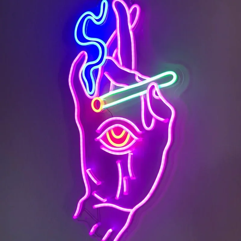 Led Neon Sign Smoking Hand with Eye Neon Signs Custom Personalized Samll Night Lamp Decoration Cigarette Wall Bedroom Decor