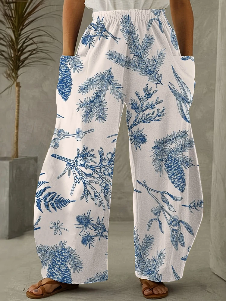 

2024 Women's Wide Leg Pants Pine Leaf Printed Casual Women's Clothing Sports Women's Pants Plus Size Women's Lantern Pants