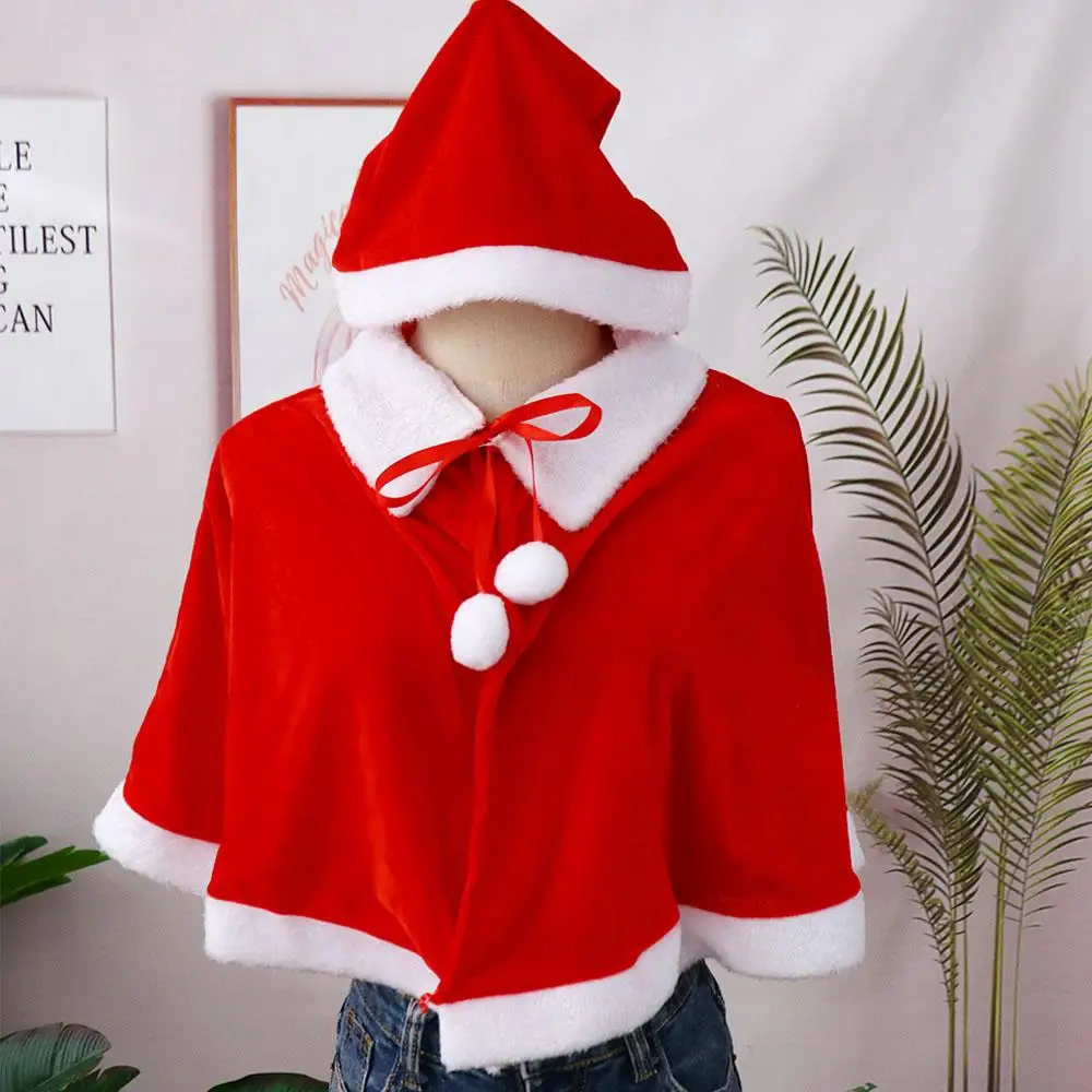Girl Shawl Autumn Winter Santa Claus Costume Red Cape  Women Hooded Ponchos Cosplay Costume Christmas Cloak Xmas Cape