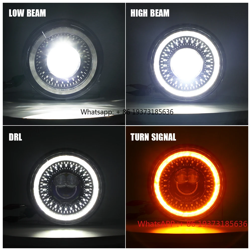 Auto Lighting Angle Eye Drl – runder 7-Zoll-60-W-Scheinwerfer-LED-Scheinwerfer für Jeep Wrangler Rubicon Land Rover 90/110 Defender
