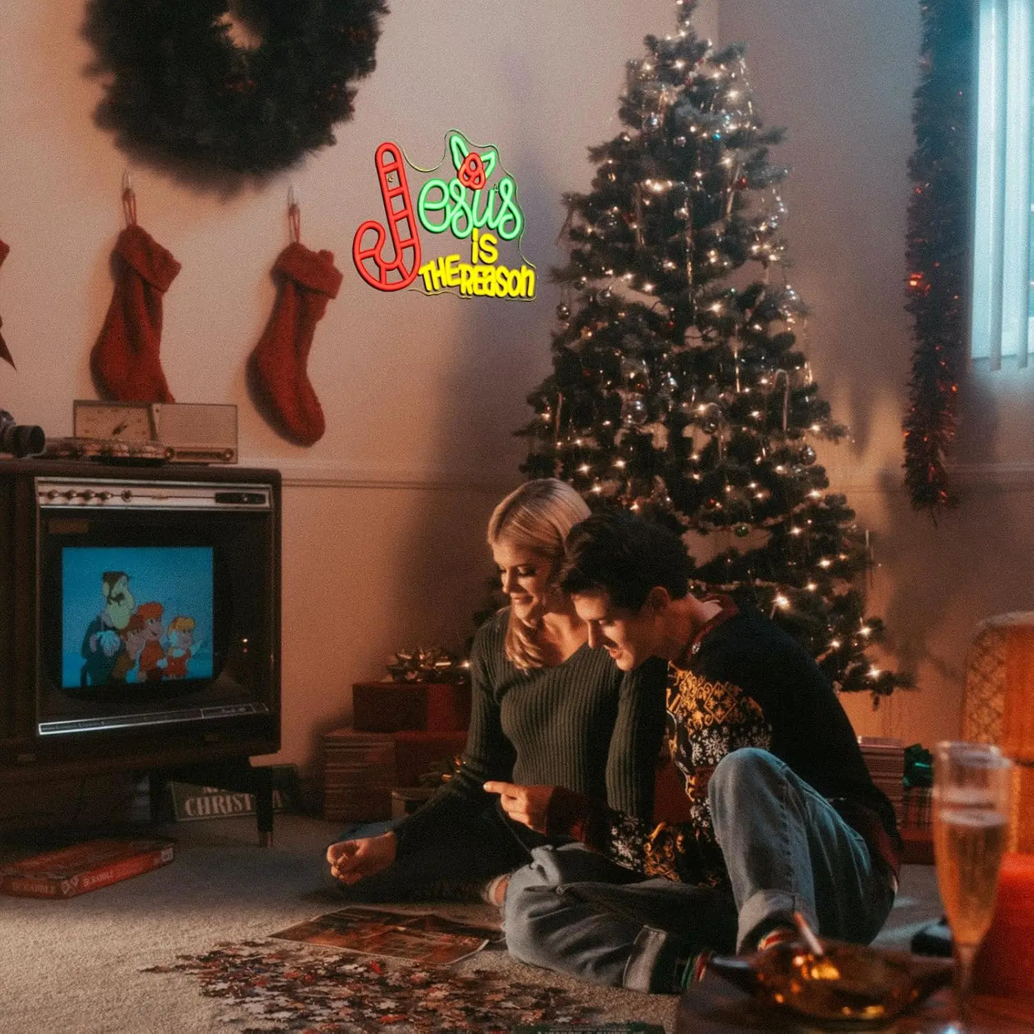 Jesus Is The Reason Neon Led Sign For Christmas Room Decoration Home Party Bar Club Shop Wall Decor USB Powered Wall Decor Lamp