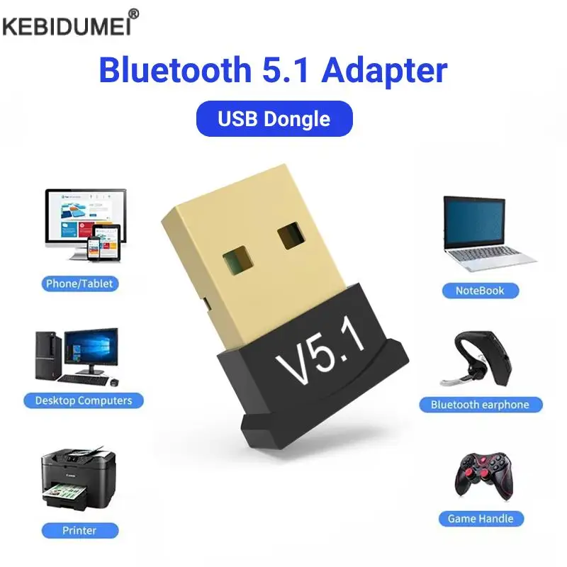 USB Bluetooth 5.1 Adapter Wireless Bluetooth 5.1 Dongle Adapter for PC Laptop Wireless Speaker Audio Receiver USB Transmitter