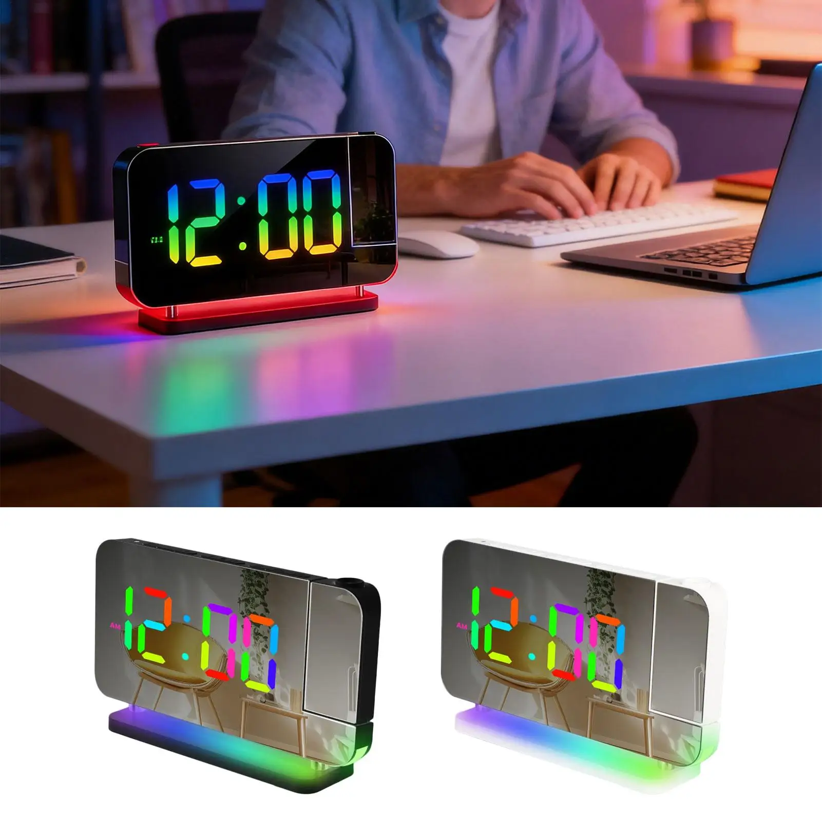 Digital Clock 180 Degree Rotating Bedroom LED Digital Clock For Bedrooms Living Rooms Kitchens Desk Nightstand Table Bedside