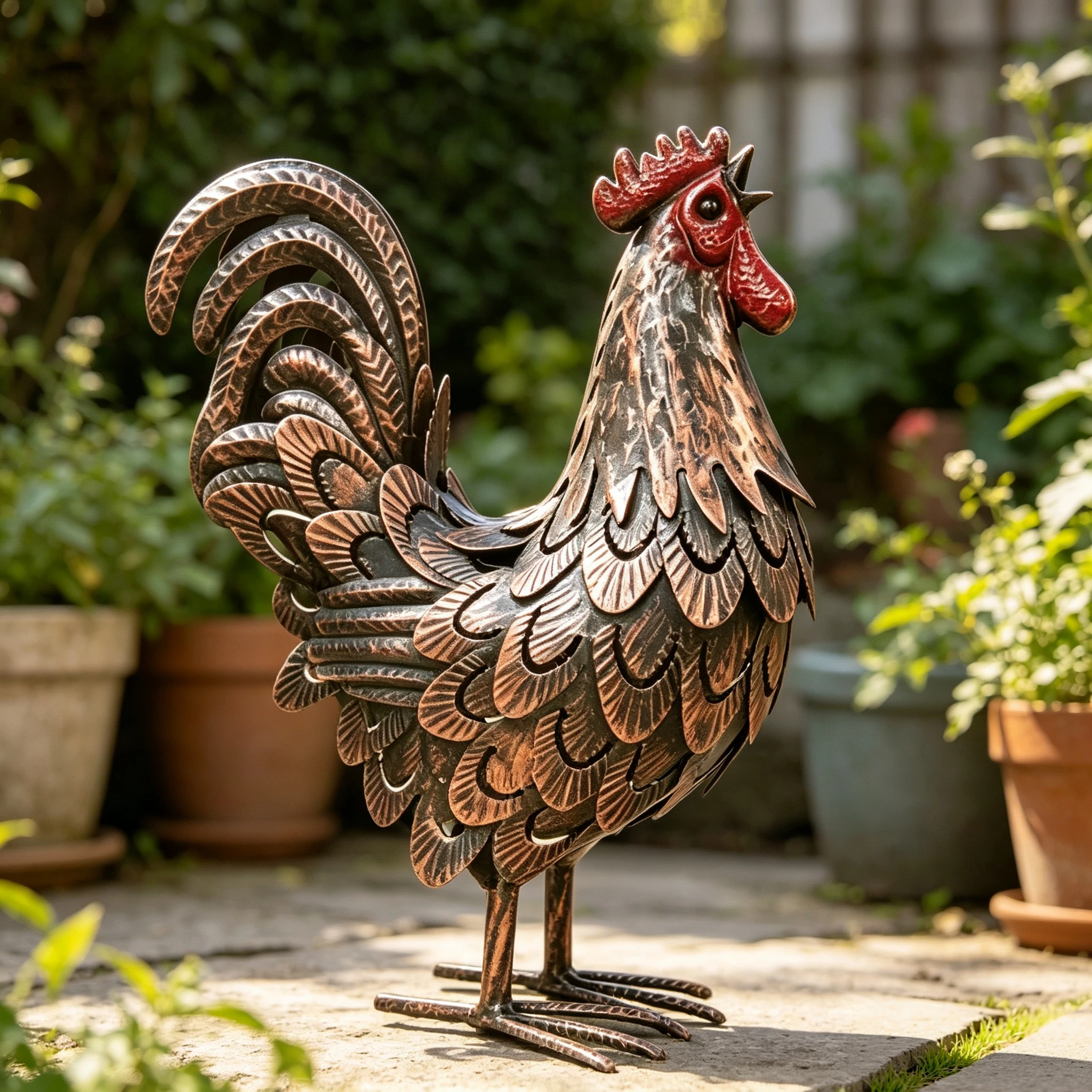 Metal Rooster Statue Vintage Iron Chicken Sculpture Weatherproof Outdoor Yard Lawn Patio Farmhouse Garden Decor Handcrafted Metal Animal Ornament Home Decoration Gift