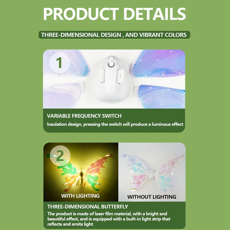 LED Princess Elf Fairy Wing Butterfly Wings Bellydance Carnival LED Costumes Christmas Shows Toy Gift Kit For Kids