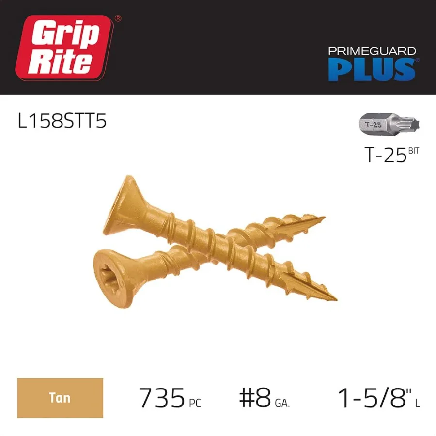 L158STT5 プライムガード プラス 8 x 15 8 ウッドツーウッド デッキスクリュー タン 5ポンド箱