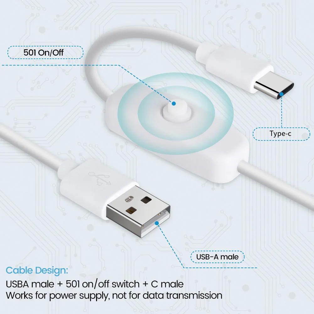 USB to Type C Charging Cable With Switch ON/OFF Cable USB to C  Power Switch Cable Extension Cables for Phone LED USB Fan etc