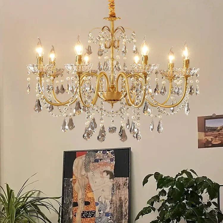 

Vintage living room dining room all copper crystal chandelier light luxury romantic bedroom children princess room daught